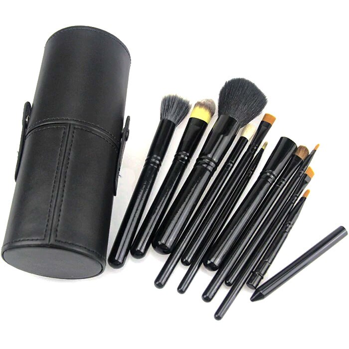 Set pensule makeup, Lila Rossa, in tub negru, 12 buc