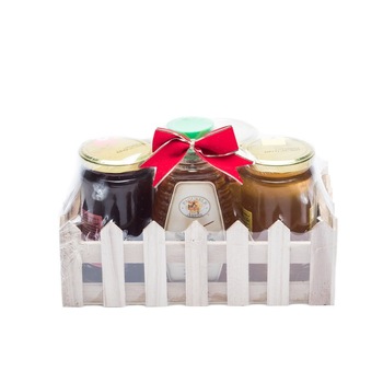 Cos gardulet lemn mic cu produse apicole Fagurele Auriu Cos gardulet lemn mic cu produse apicole Fagurele Auriu