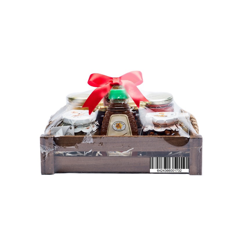 Cos ladita lemn maro mare cu toarta cu Produse Apicole Fagurele Auriu