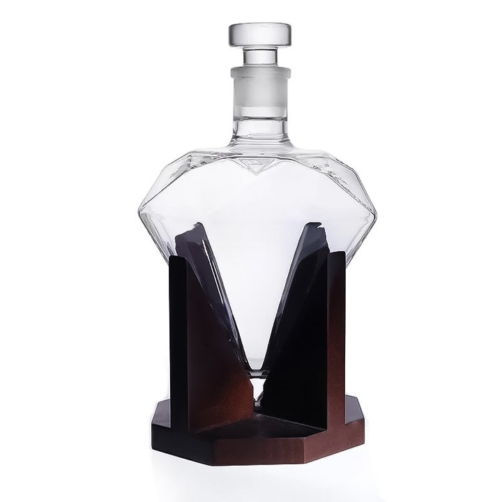 Set decantor Cullinan Diamond, forma diamant, suport din lemn,materiale de calitate,850 ml