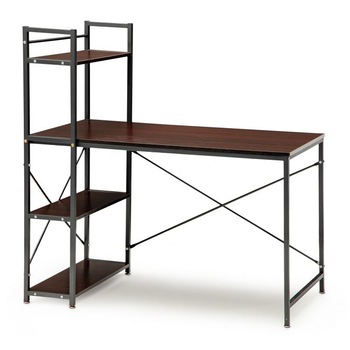 Birou, maro inchis, din PAL, structura metalica, cu etajere in partea stanga, 120x 58 x 75/121,5 cm Birou, maro inchis, din PAL, structura metalica, cu etajere in partea stanga, 120x 58 x 75/121,5 cm