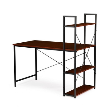 Birou pentru calculator cu biblioteca, structura pe cadru metalic, 6 rafturi functionale, 120x 54 x 110.5 cm, maro Birou pentru calculator cu biblioteca, structura pe cadru metalic, 6 rafturi functionale, 120x 54 x 110.5 cm, maro