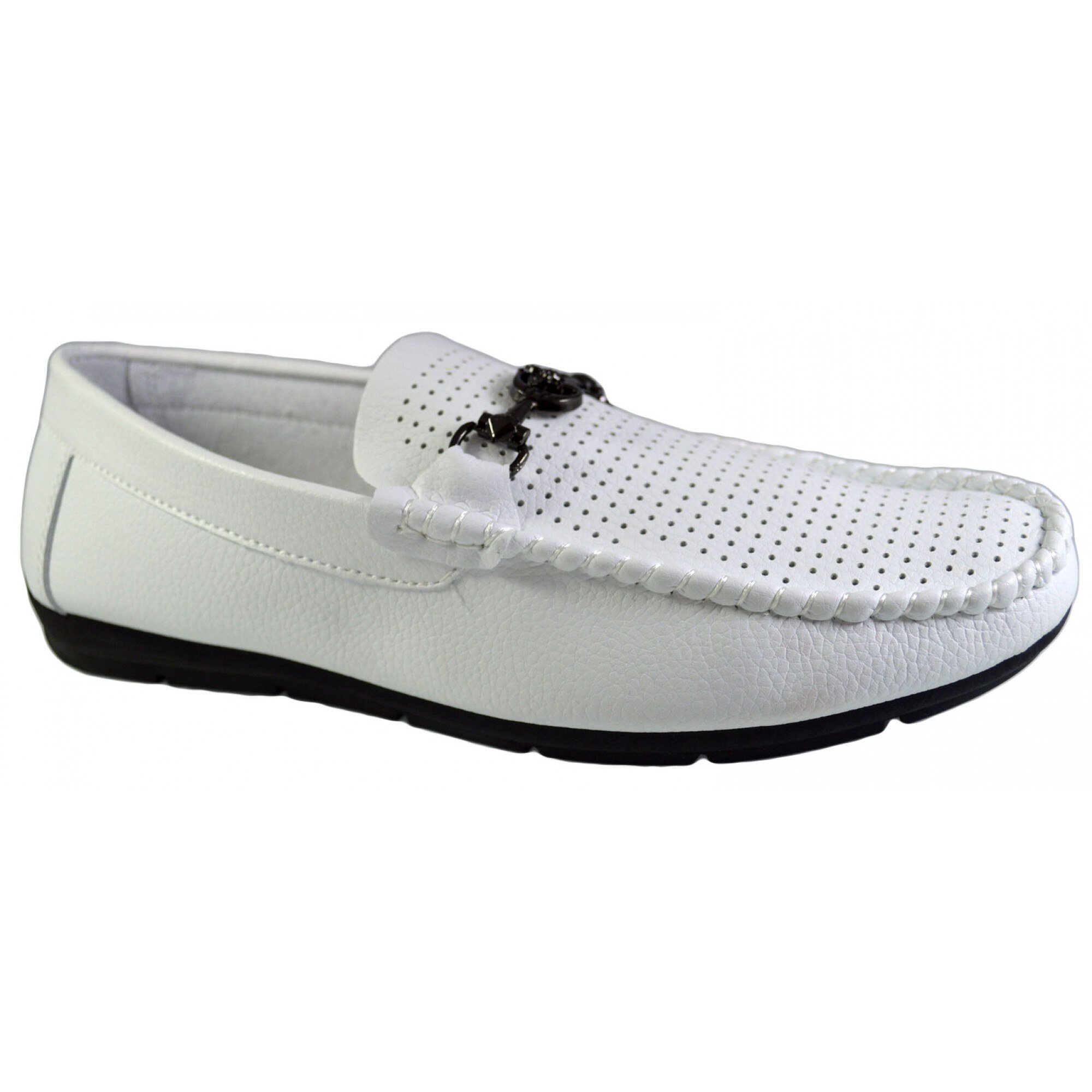 Mocasini pentru Barbati, Albi, cu catarama si perforati - Corner