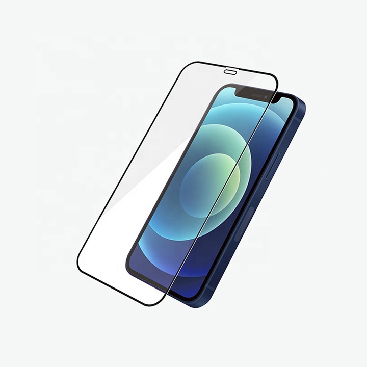 Edzett üveg védőfólia iPhone 12 / iPhone 12 Pro telefonhoz átlátszó fekete kerettel, teljes borítással, teljes ragasztóval, ragasztó a teljes képernyőn, 9H, 2,5D