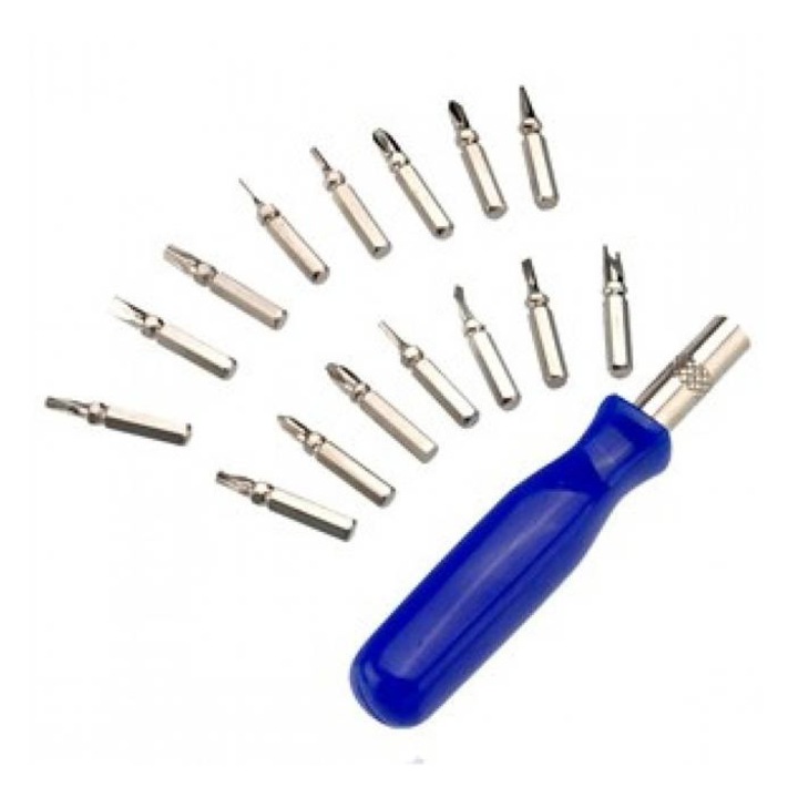 Set Surubelnita + Accesorii, 16 piese, Albastru