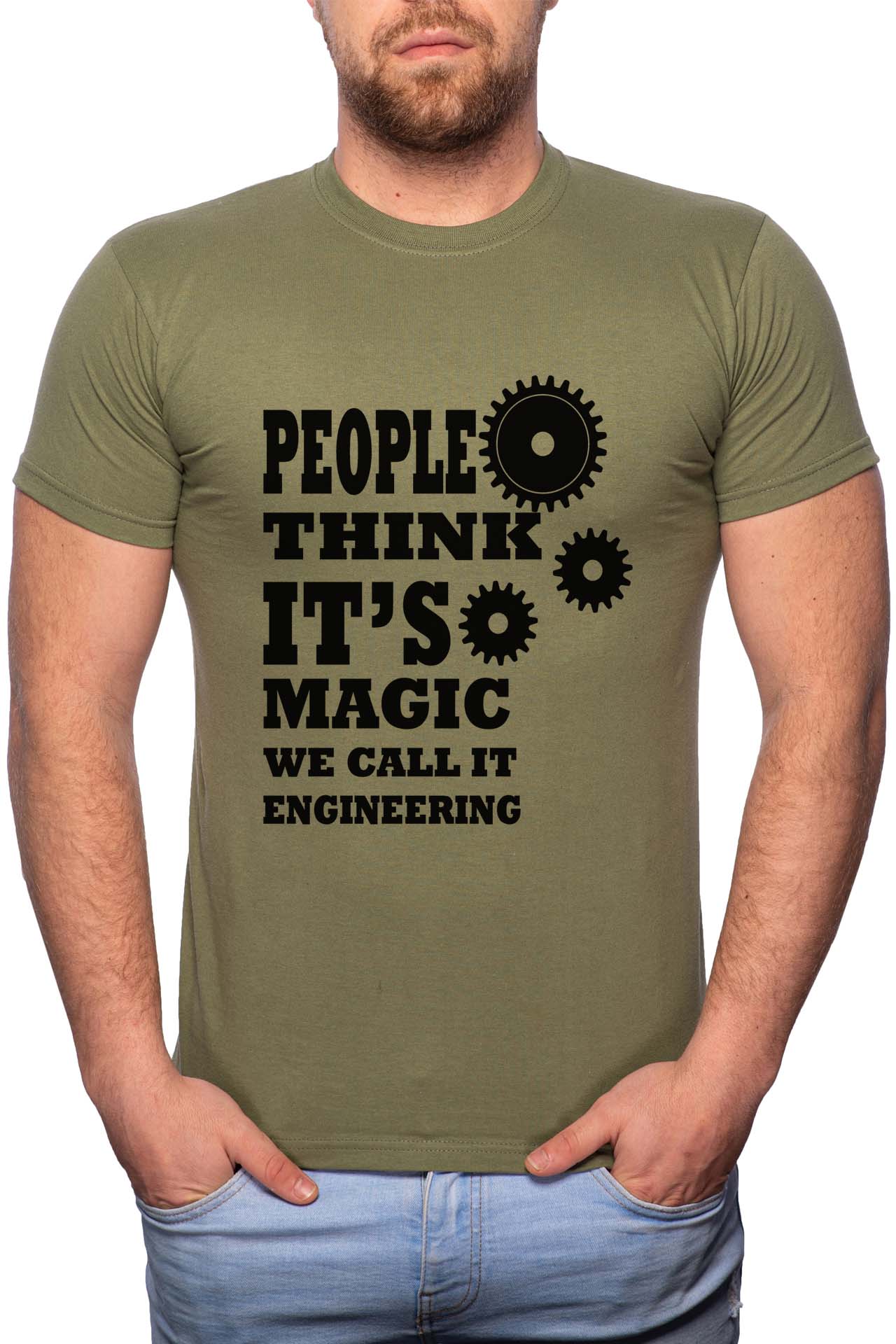 Tricou barbati, Engineering, 100% Bumbac, R131, Verde militar