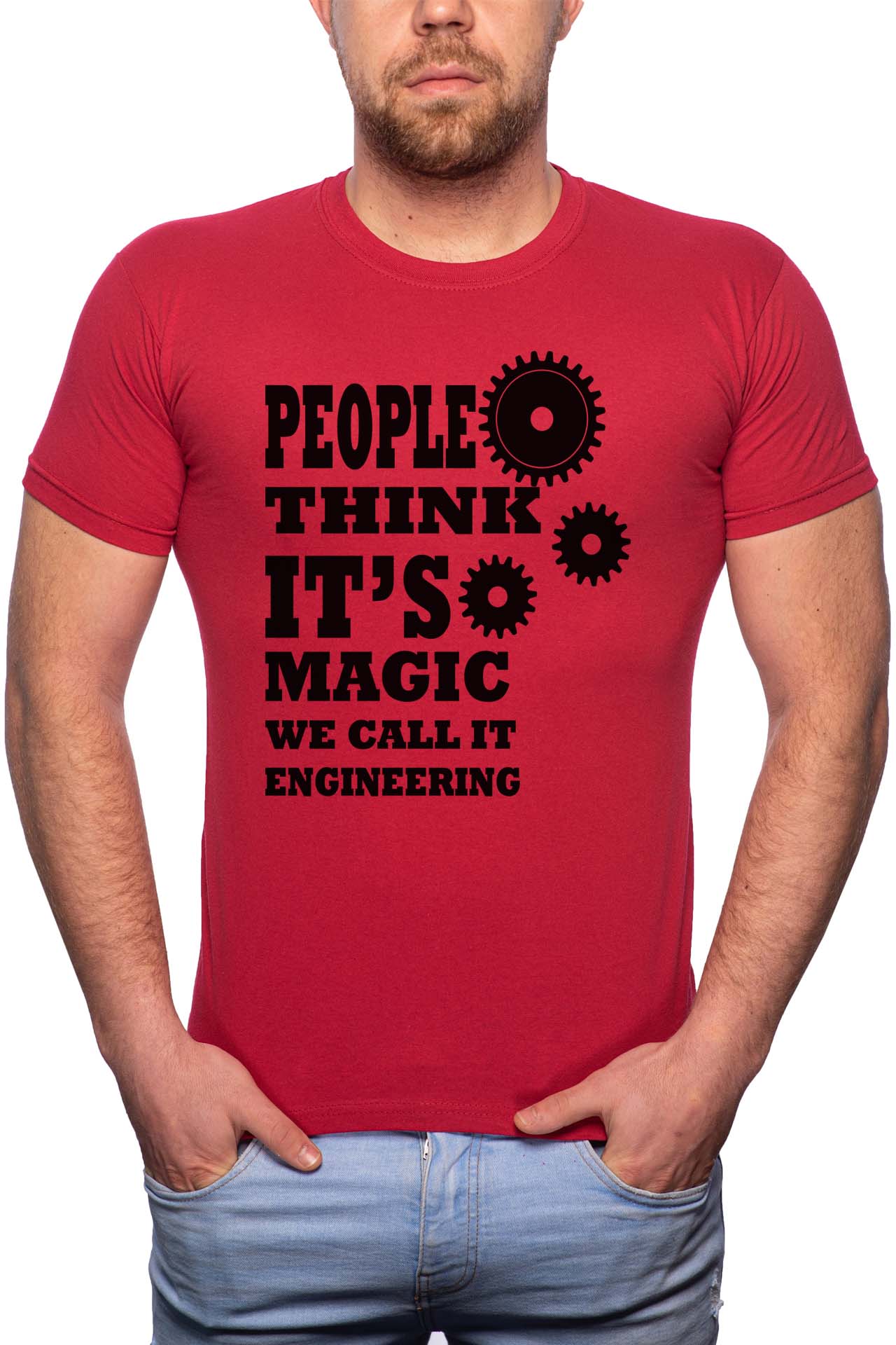 Tricou barbati, Engineering, 100% Bumbac, R131, Rosu Bordeaux