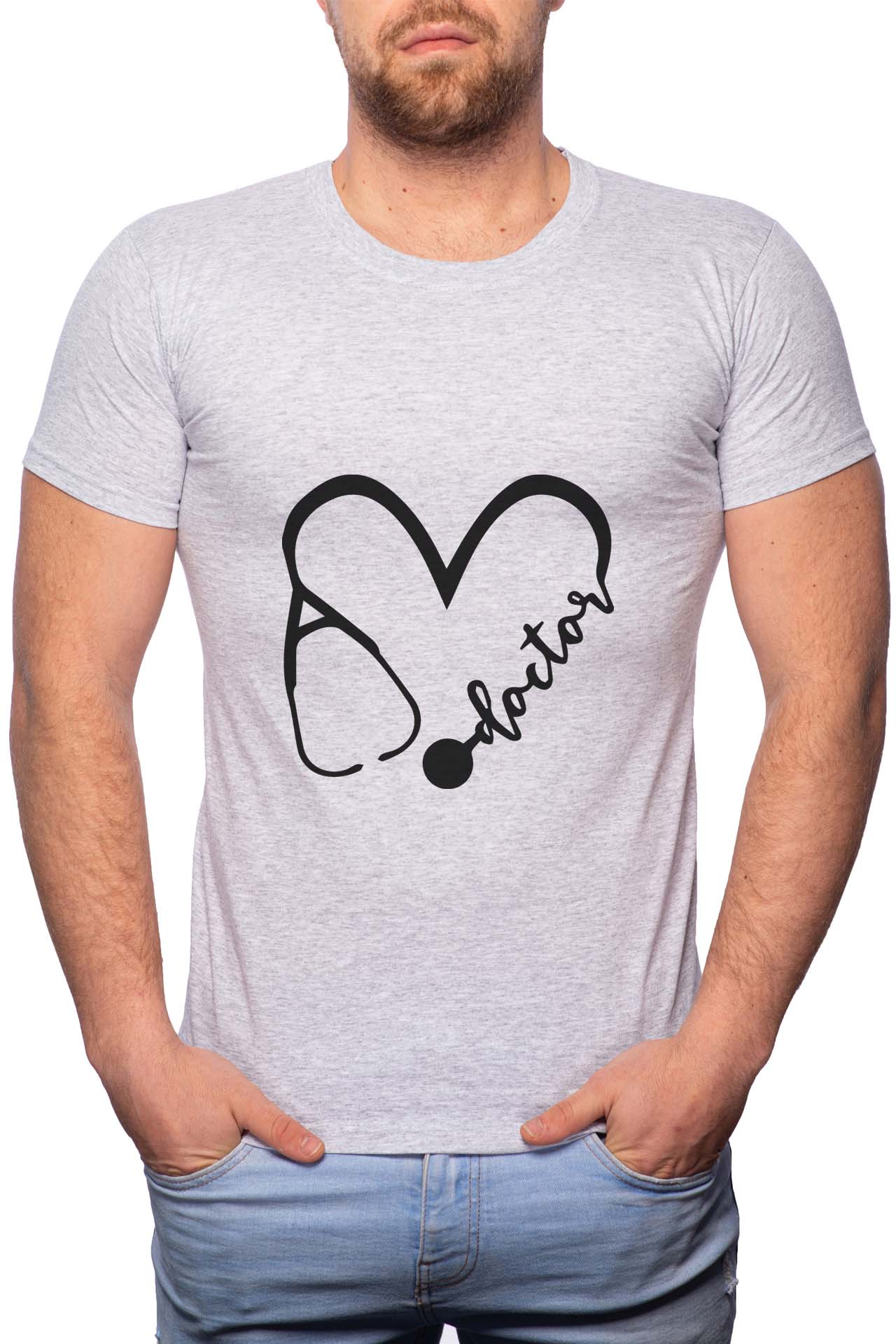 Tricou barbati, Doctor, 100% Bumbac, GR135, Gri
