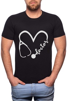 Tricou barbati, Doctor, 100% Bumbac, GR135, Negru Tricou barbati, Doctor, 100% Bumbac, GR135, Negru