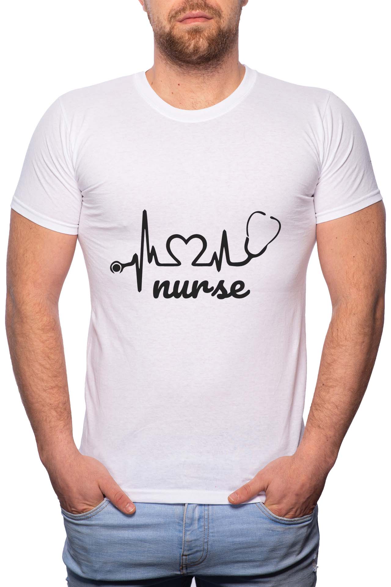 Tricou barbati, Nurse, 100% Bumbac, W136, Alb