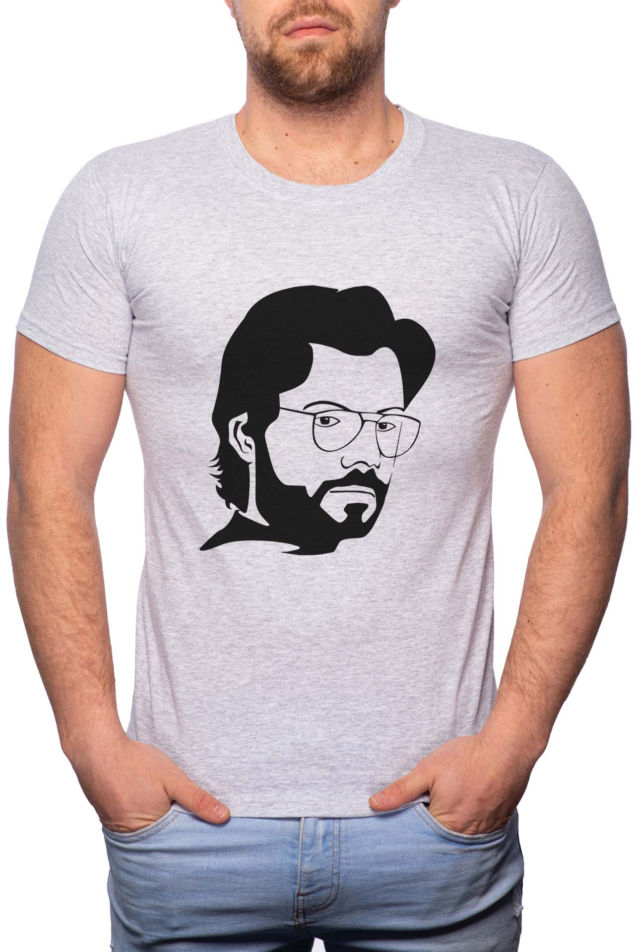 Tricou barbati, La Casa De Papel - El Profesor, 100% Bumbac, G139, Gri