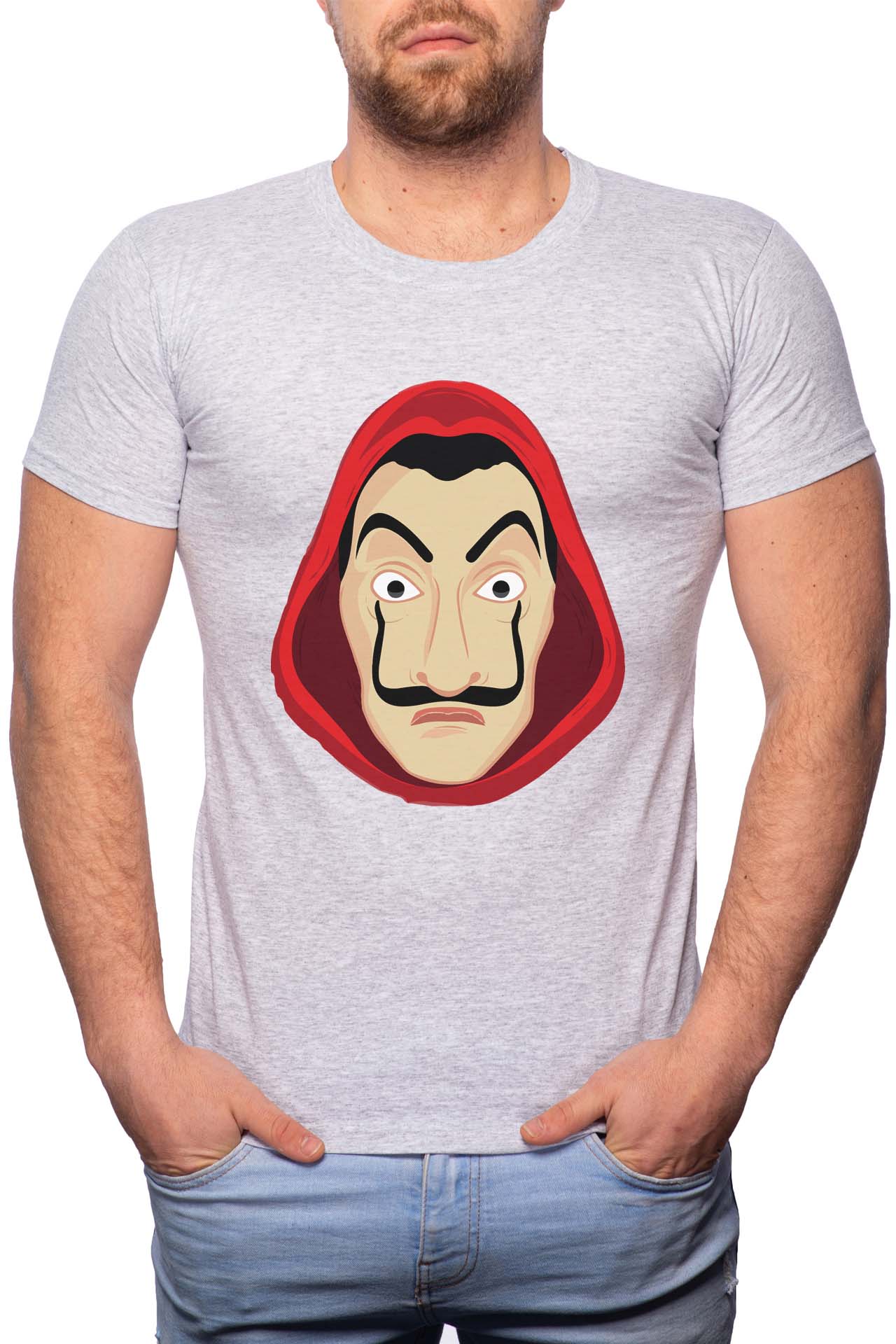 Tricou barbati, La Casa De Papel, 100% Bumbac, GR140, Gri