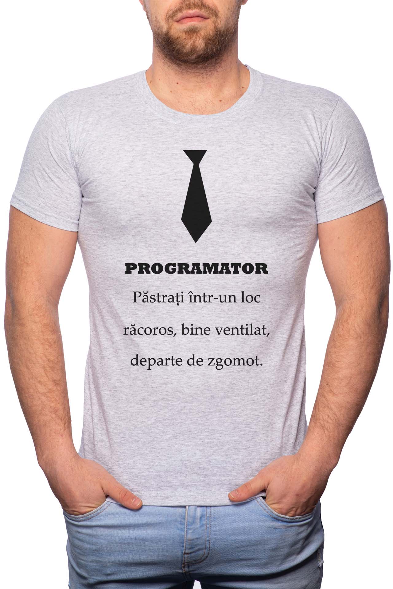 Tricou barbati, Programator, 100% Bumbac, GR137, Gri