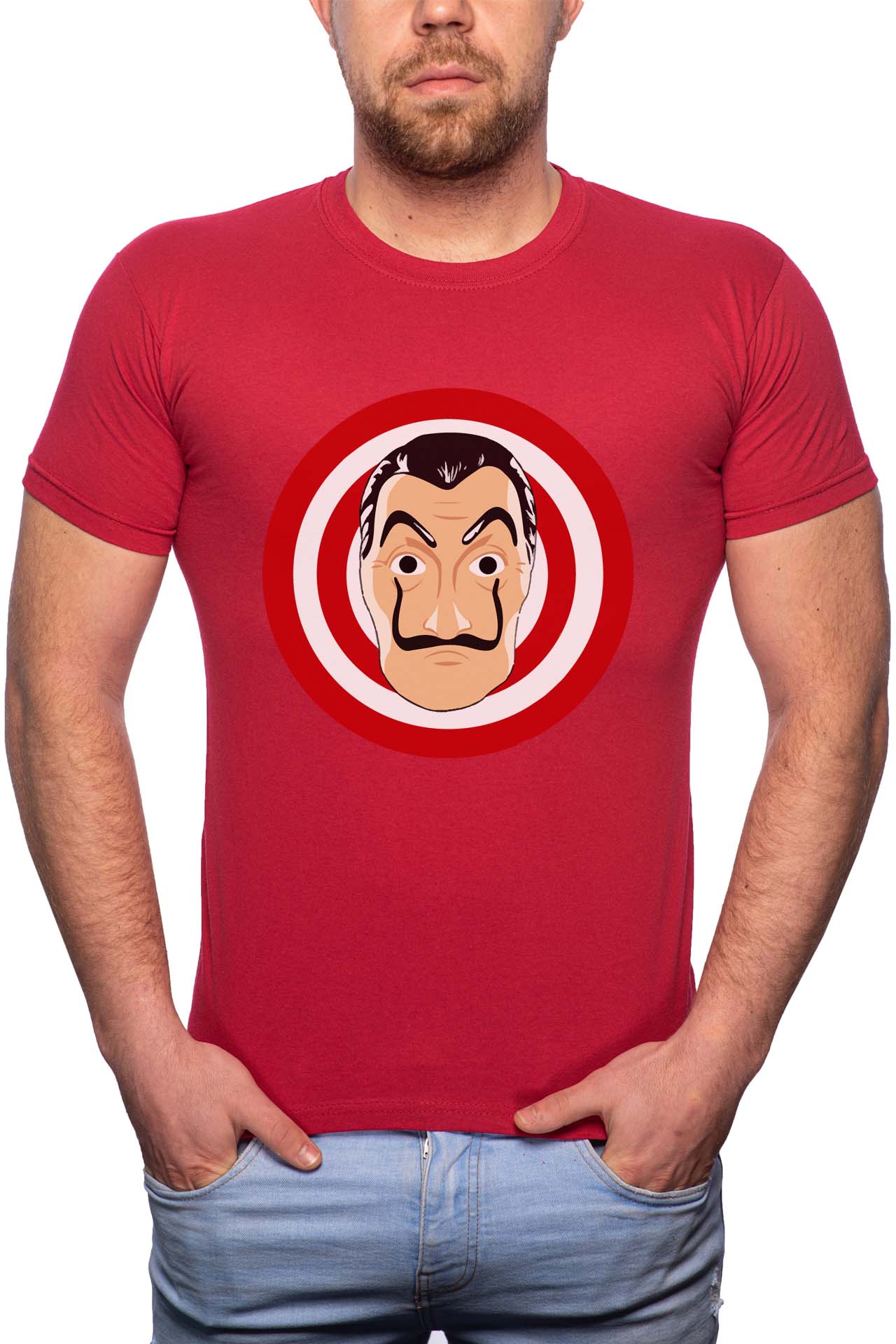 Tricou barbati, La Casa De Papel, 100% Bumbac, G142, Rosu Bordeaux