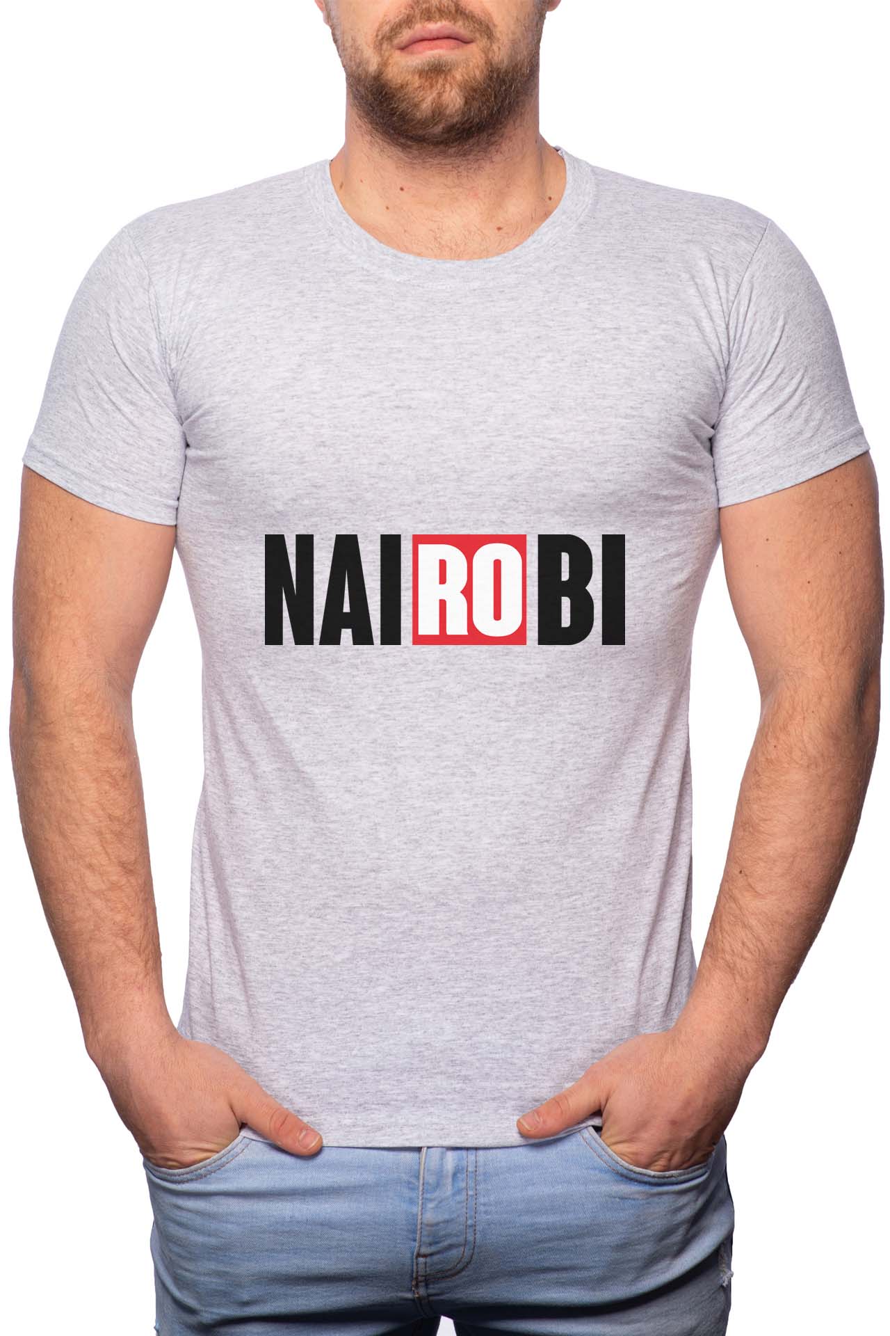 Tricou barbati, La Casa De Papel - Nairobi, 100% Bumbac, W144, Gri