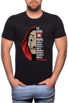 Tricou barbati, La Casa De Papel - Characters, 100% Bumbac, R143, Negru Tricou barbati, La Casa De Papel - Characters, 100% Bumbac, R143, Negru