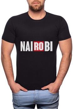 Tricou barbati, La Casa De Papel - Nairobi, 100% Bumbac, W144, Negru