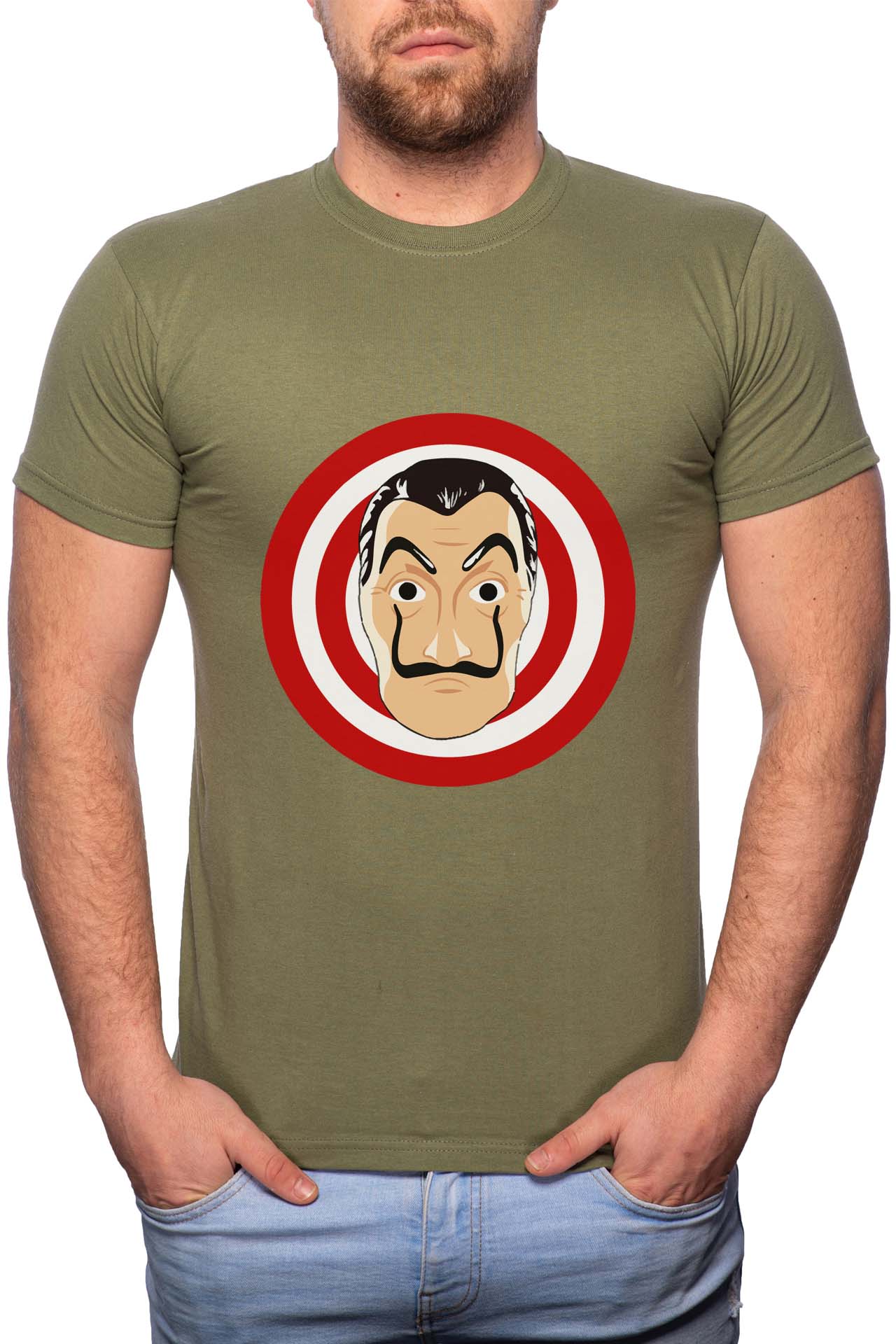 Tricou barbati, La Casa De Papel, 100% Bumbac, G142, Verde militar