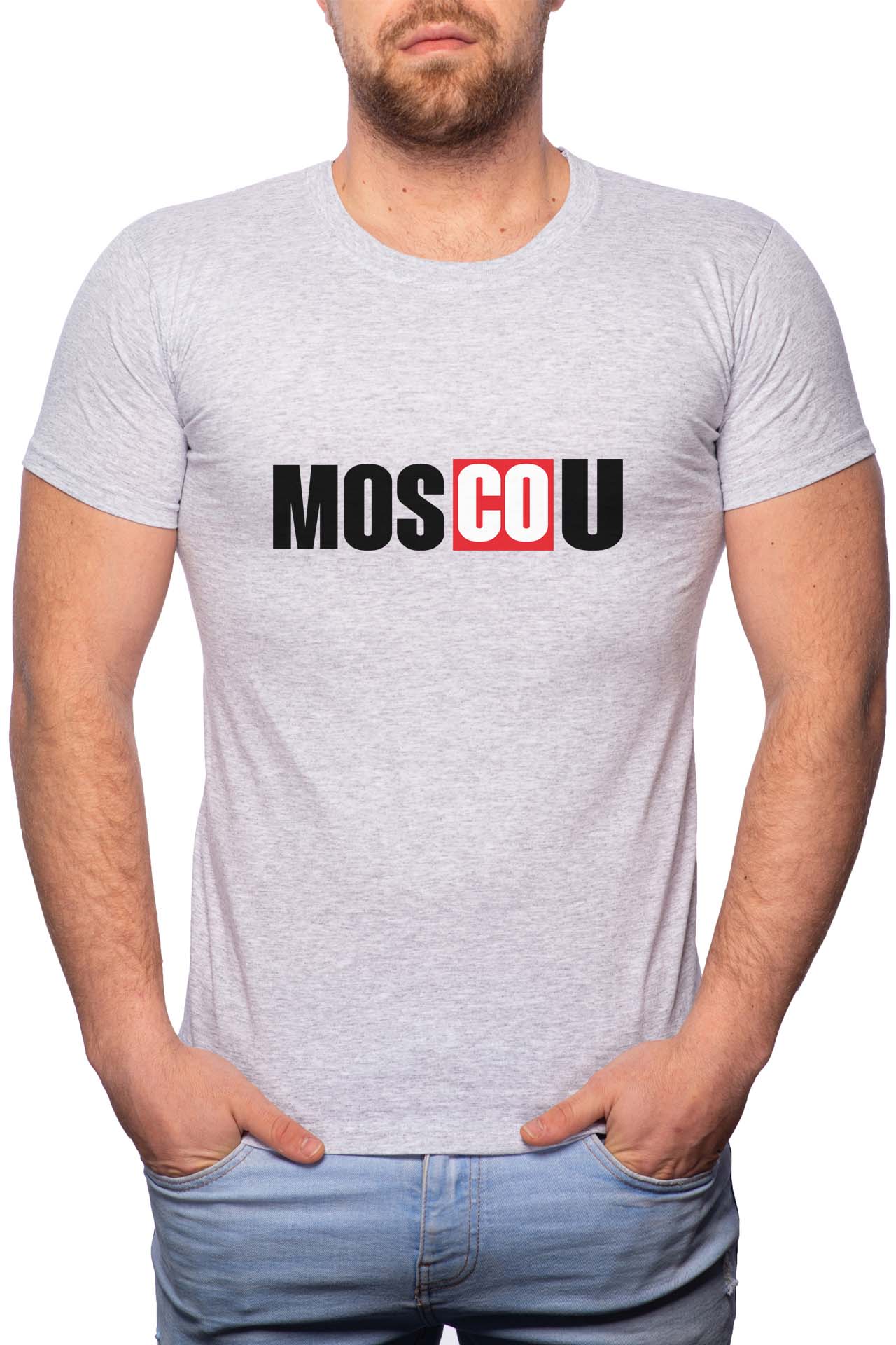 Tricou barbati, La Casa De Papel - Moscow, 100% Bumbac, GR148, Gri