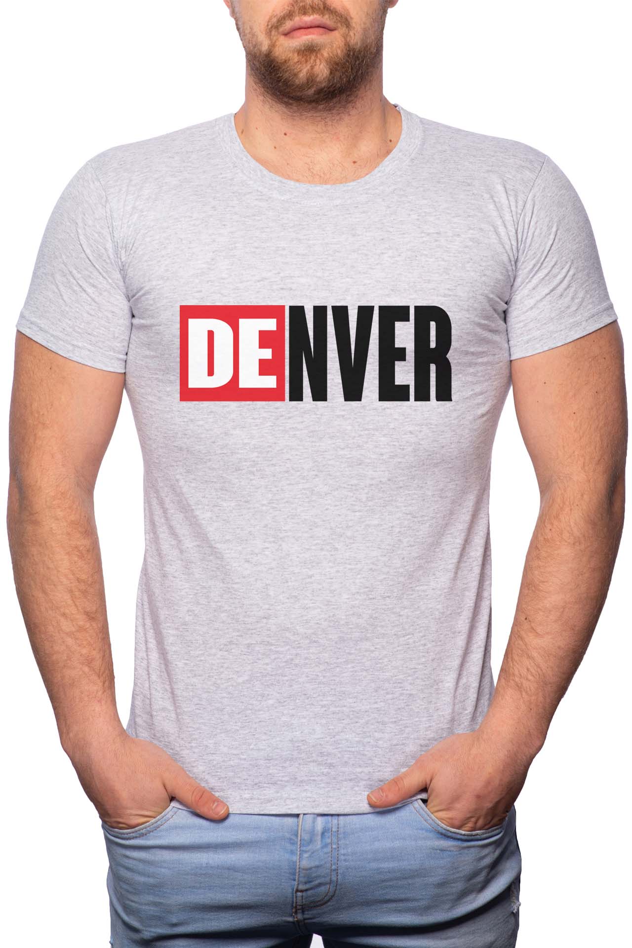 Tricou barbati, La Casa De Papel - Denver, 100% Bumbac, GM149, Gri