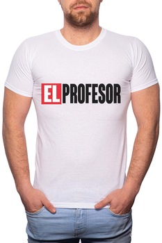 Tricou barbati, La Casa De Papel - El profesor, 100% Bumbac, B152, Alb Tricou barbati, La Casa De Papel - El profesor, 100% Bumbac, B152, Alb