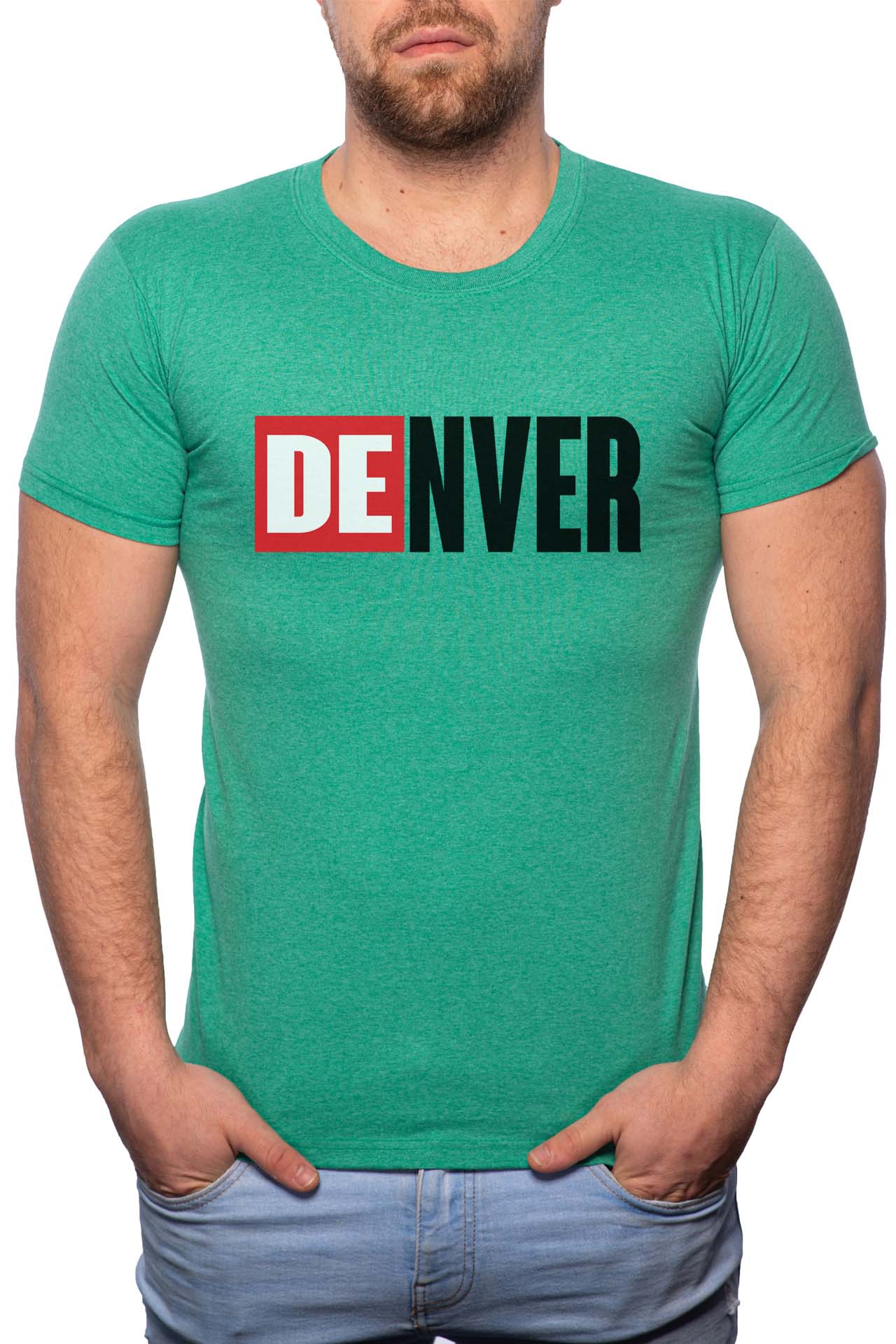 Tricou barbati, La Casa De Papel - Denver, 100% Bumbac, GM149, Verde