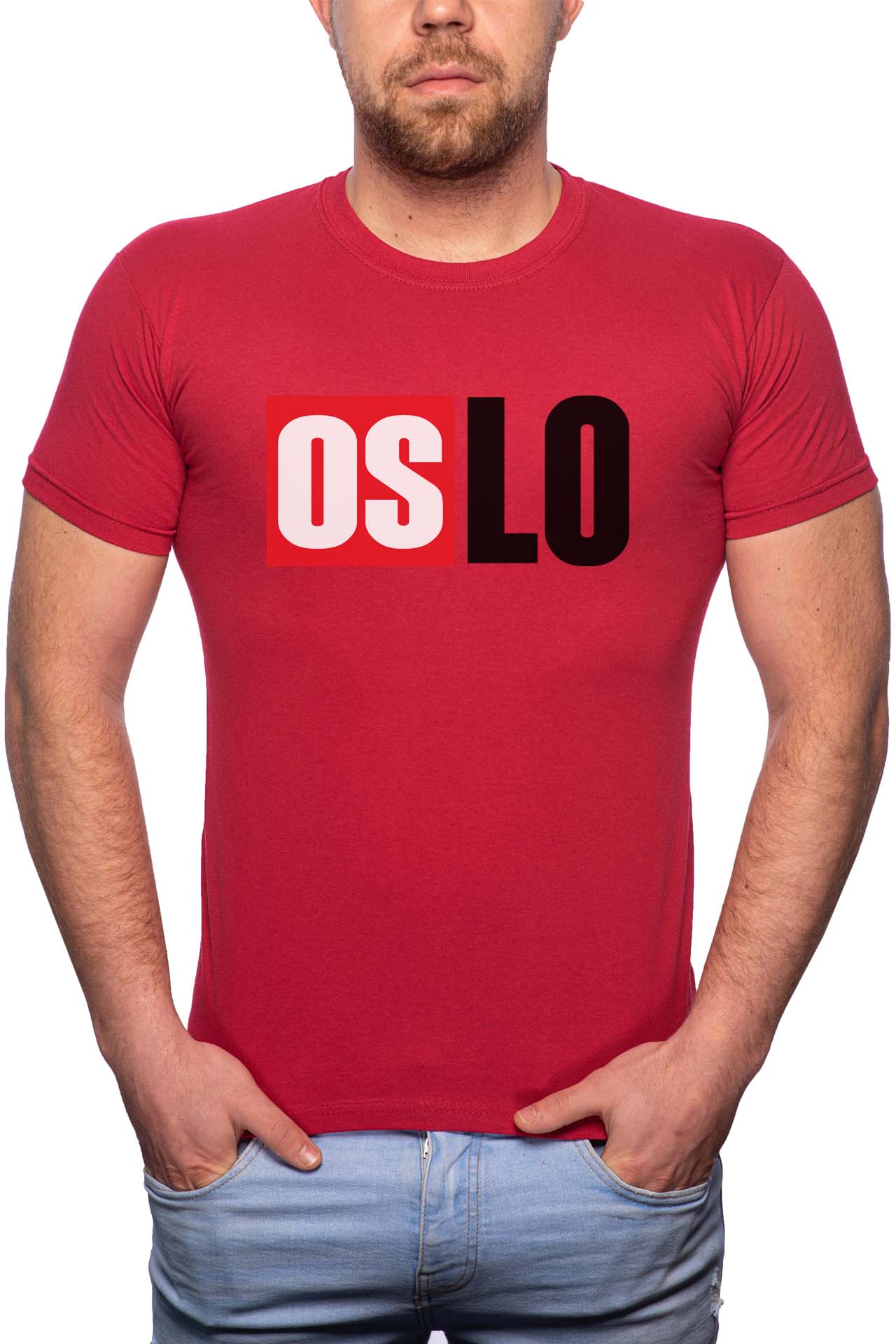 Tricou barbati, La Casa De Papel - Oslo, 100% Bumbac, R151, Rosu Bordeaux