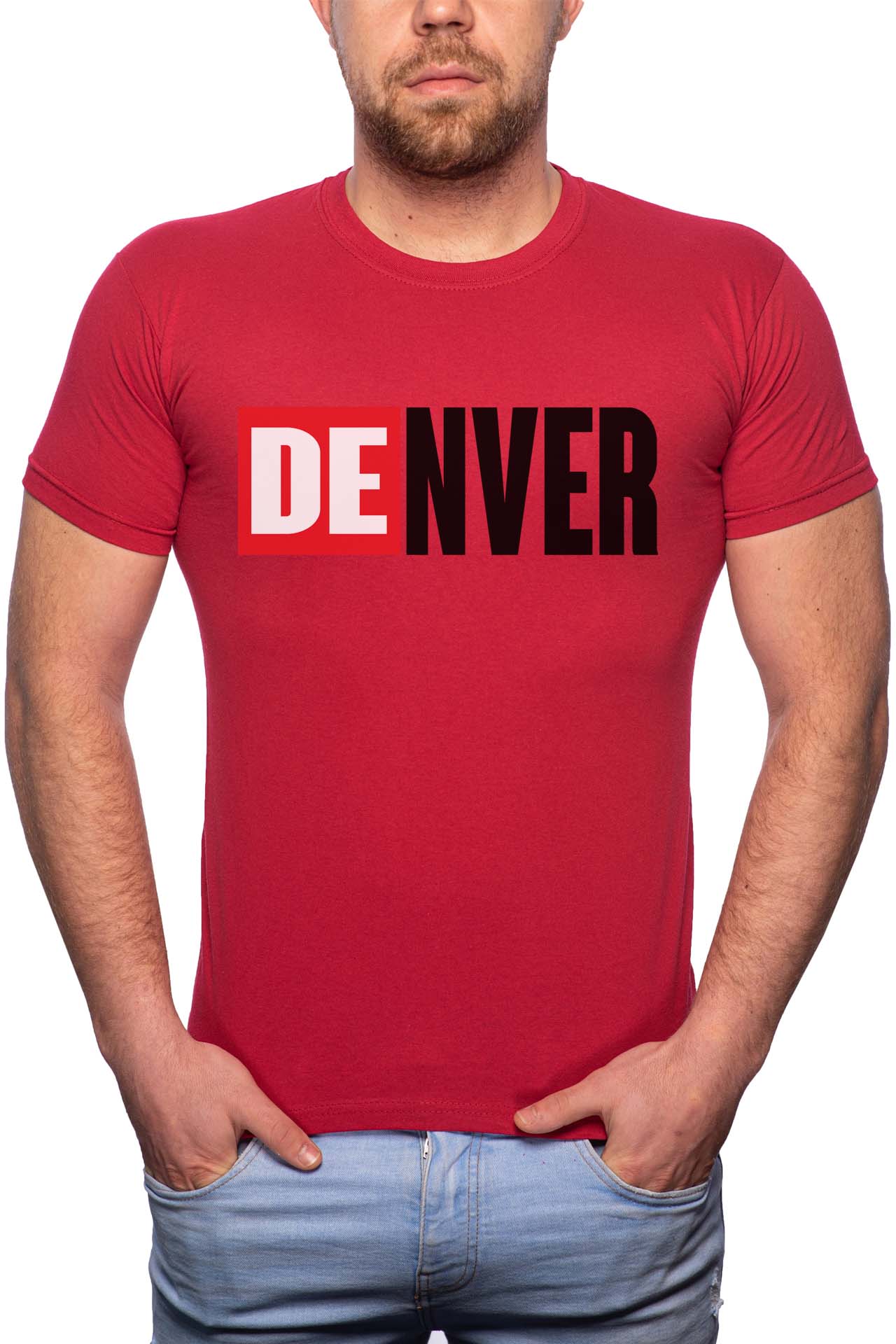 Tricou barbati, La Casa De Papel - Denver, 100% Bumbac, GM149, Rosu Bordeaux