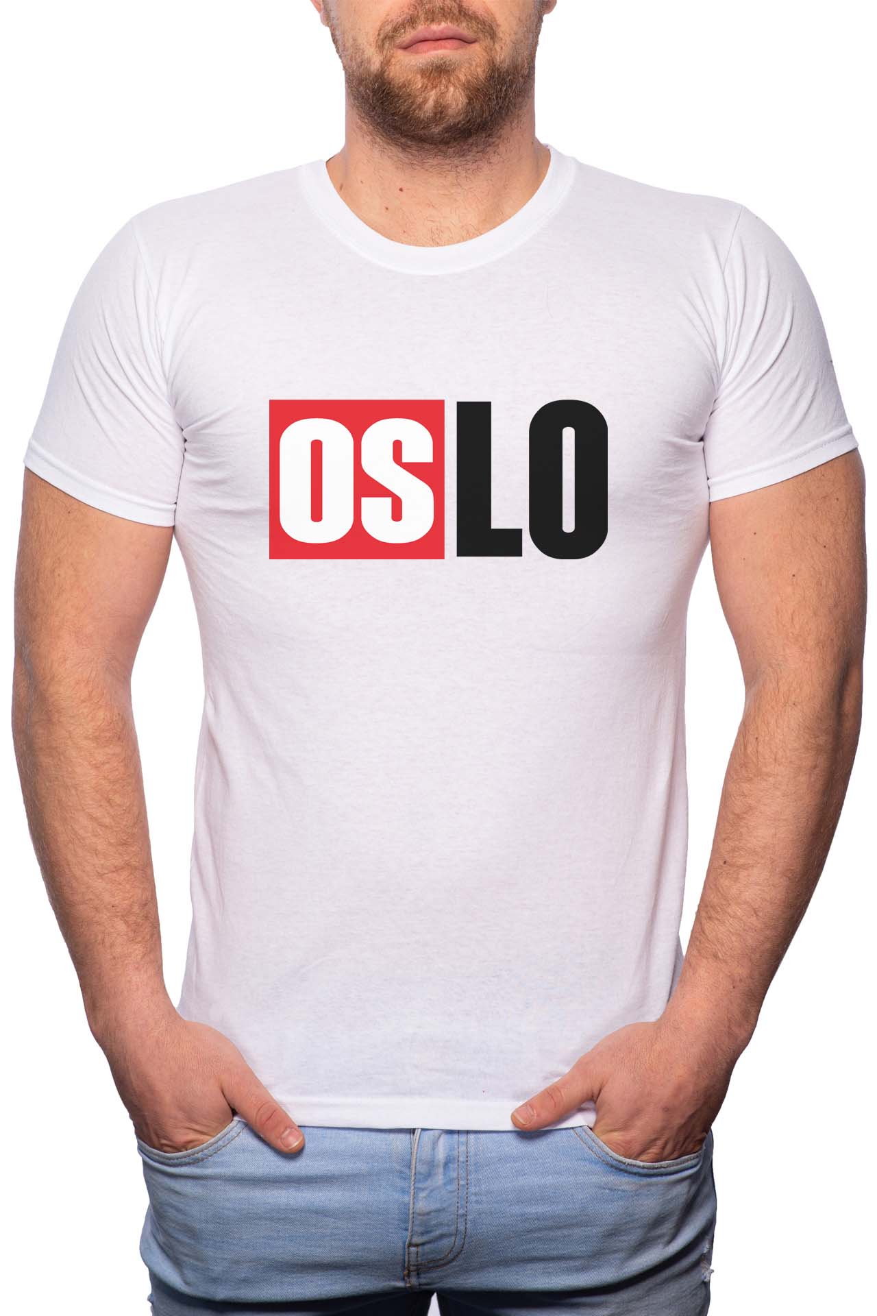 Tricou barbati, La Casa De Papel - Oslo, 100% Bumbac, R151, Alb
