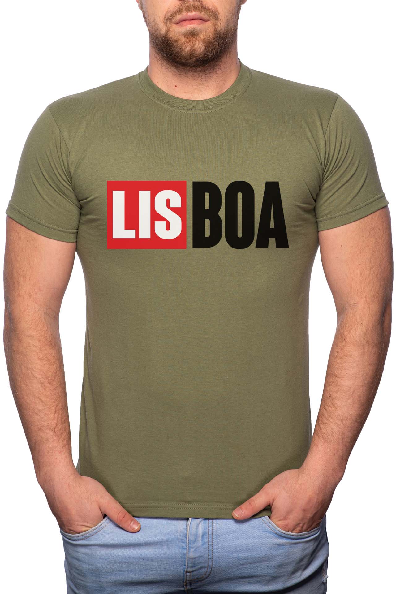 Tricou barbati, La Casa De Papel - Lisboa, 100% Bumbac, GM153, Verde militar