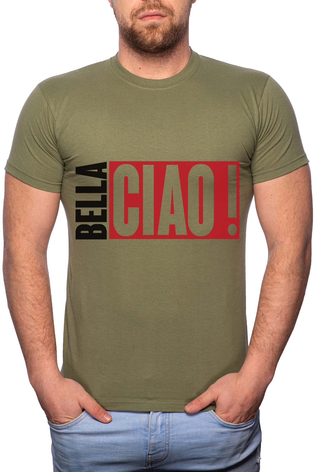 Tricou barbati, La Casa De Papel - Bella Ciao, 100% Bumbac, GR155, Verde militar