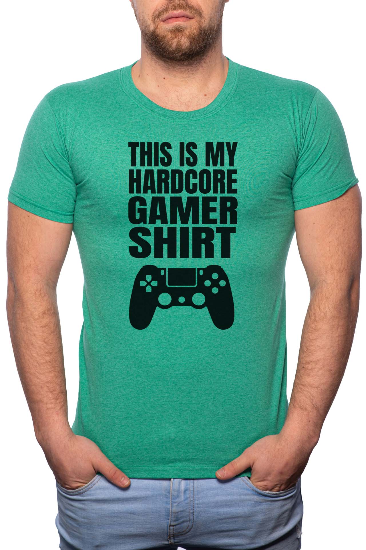 Tricou barbati, Hardcore Gamer, 100% Bumbac, GR161, Verde