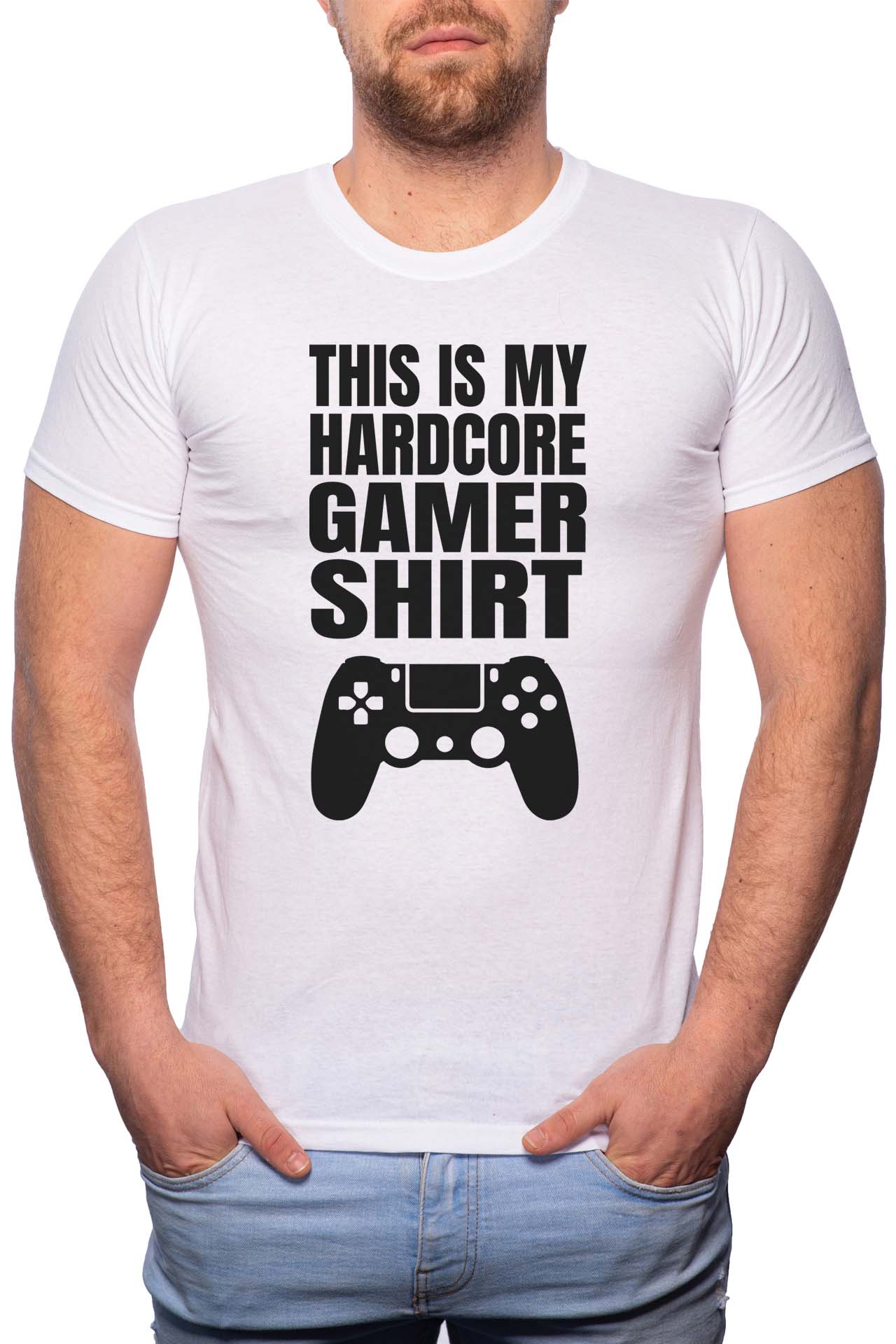Tricou barbati, Hardcore Gamer, 100% Bumbac, GR161, Alb