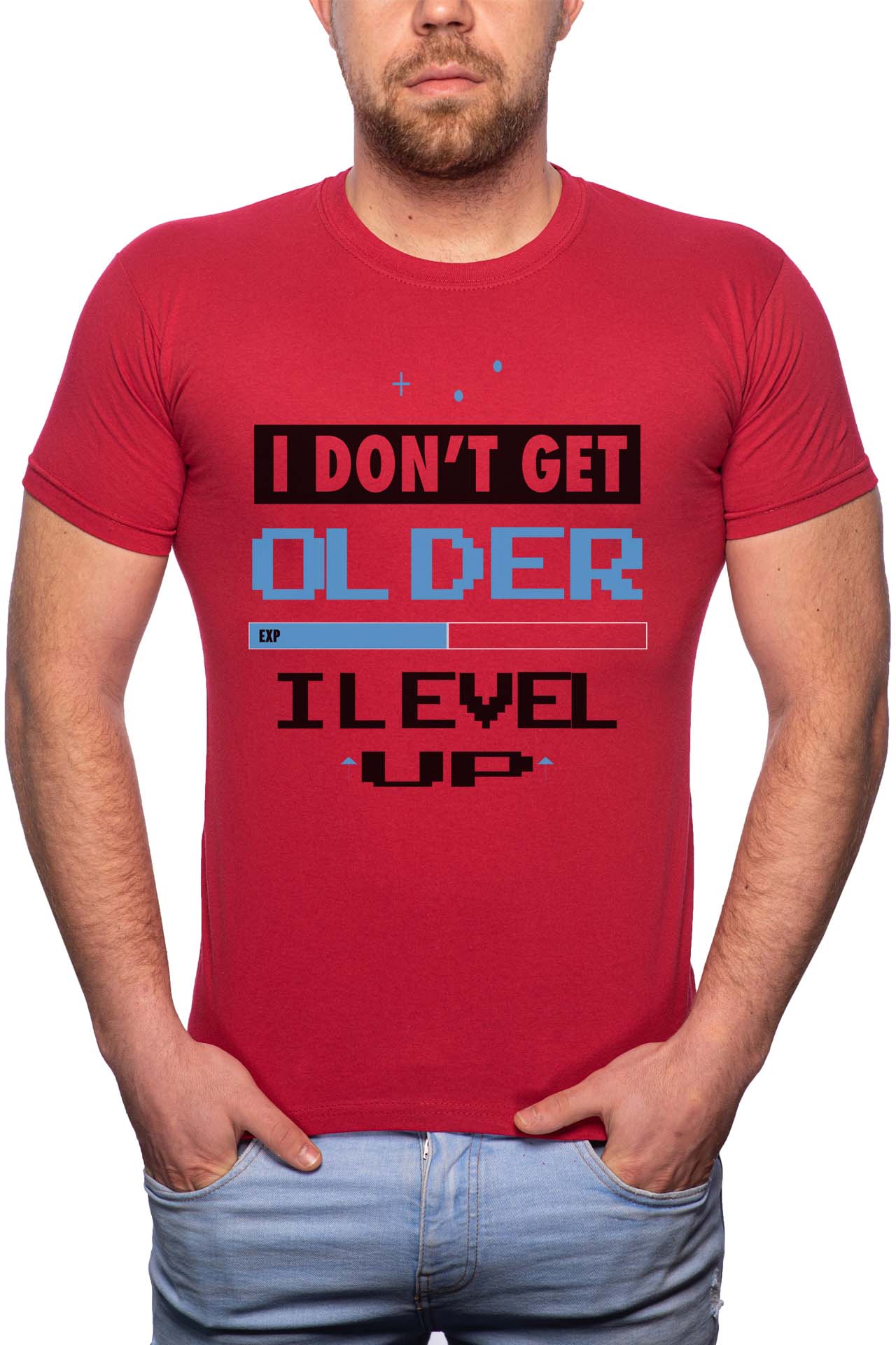 Tricou barbati, I Level Up, 100% Bumbac, W159, Rosu Bordeaux