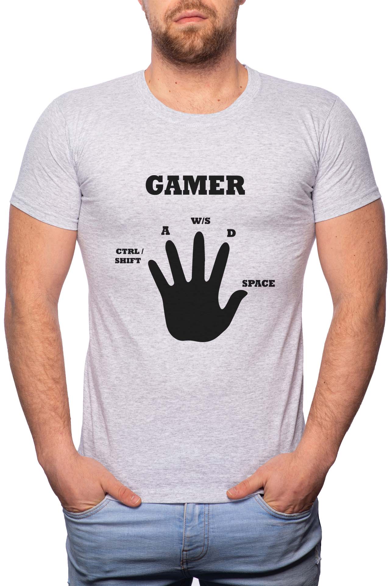 Tricou barbati, Gamer Hand, 100% Bumbac, GM165, Gri