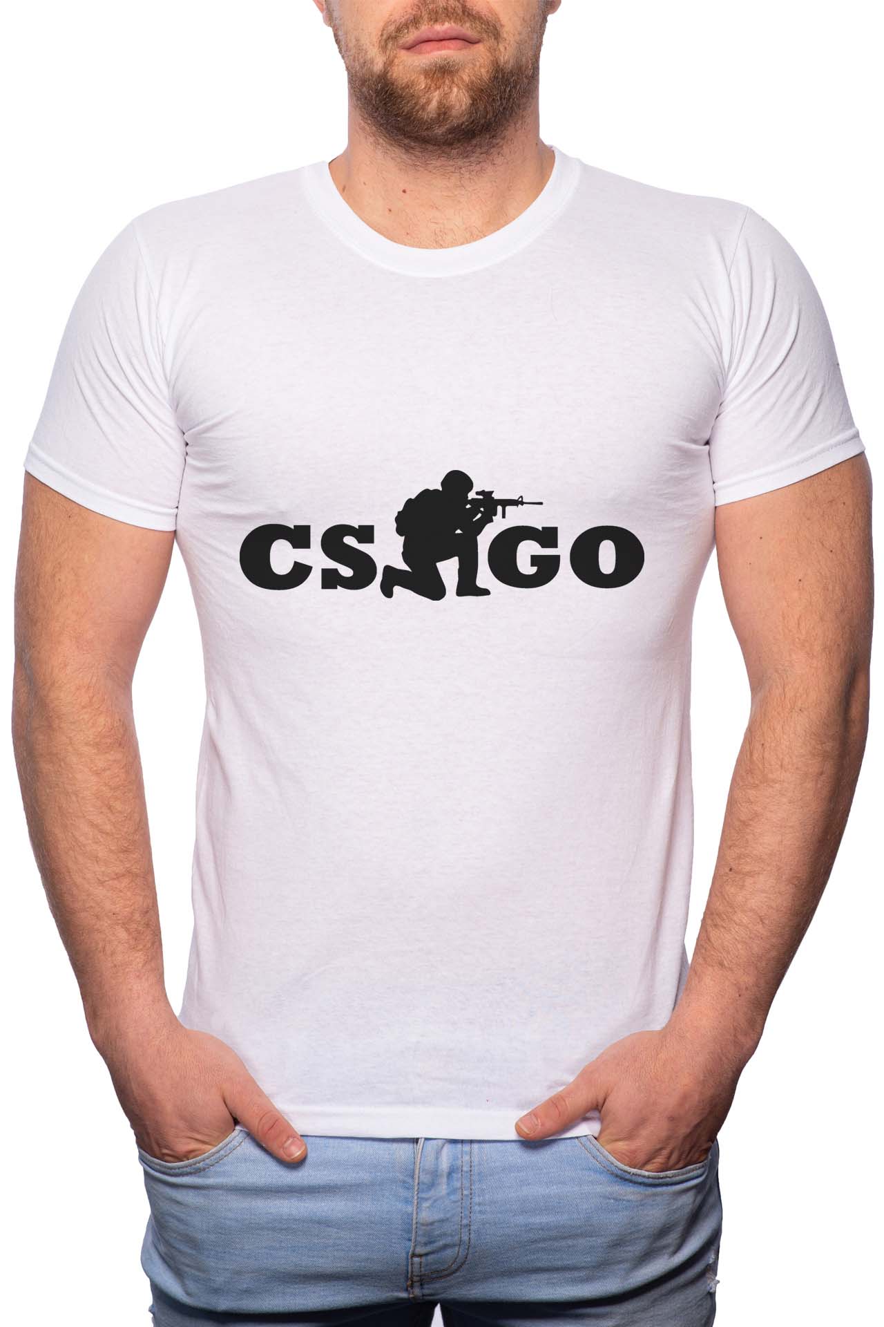 Tricou barbati, CsGo, 100% Bumbac, B166, Alb