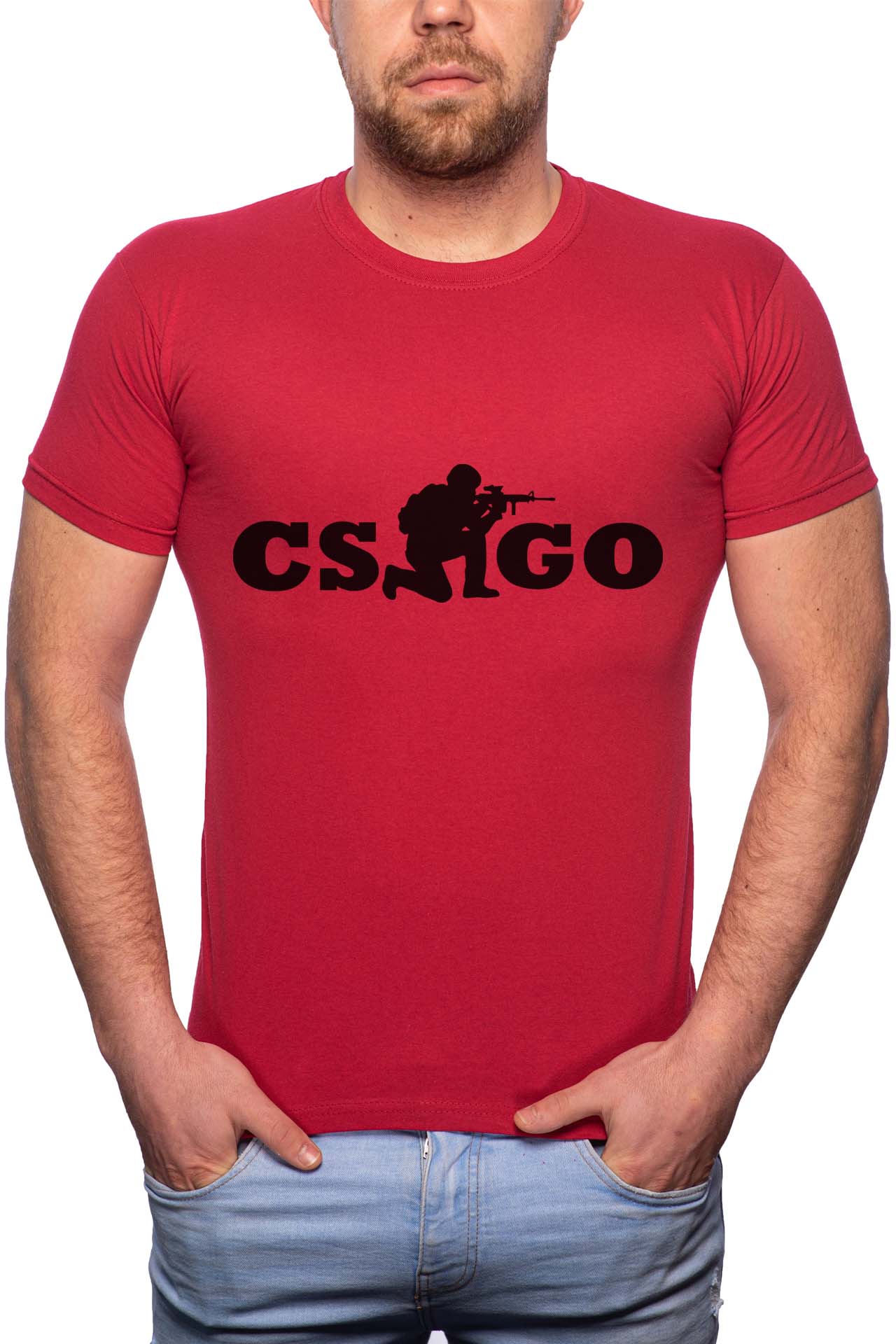 Tricou barbati, CsGo, 100% Bumbac, B166, Rosu Bordeaux