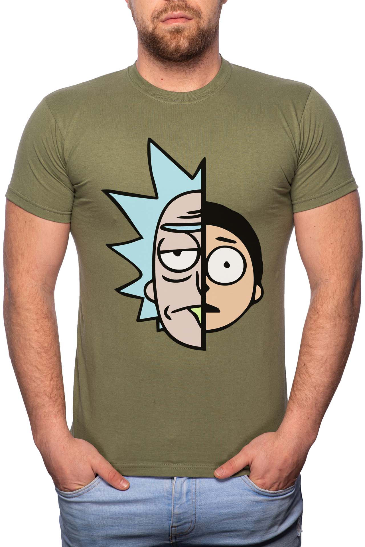 Tricou barbati, Rick And Morty, 100% Bumbac, GR170, Verde militar