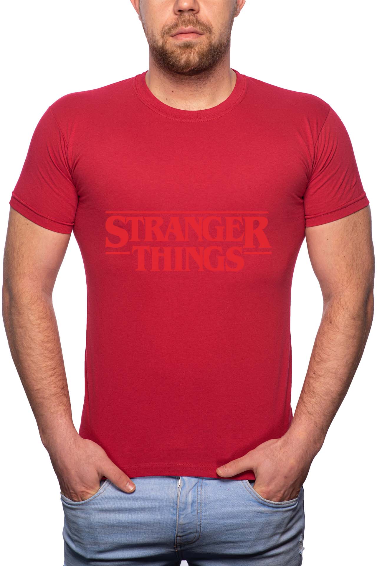 Tricou barbati, Stranger Things, 100% Bumbac, G173, Rosu Bordeaux
