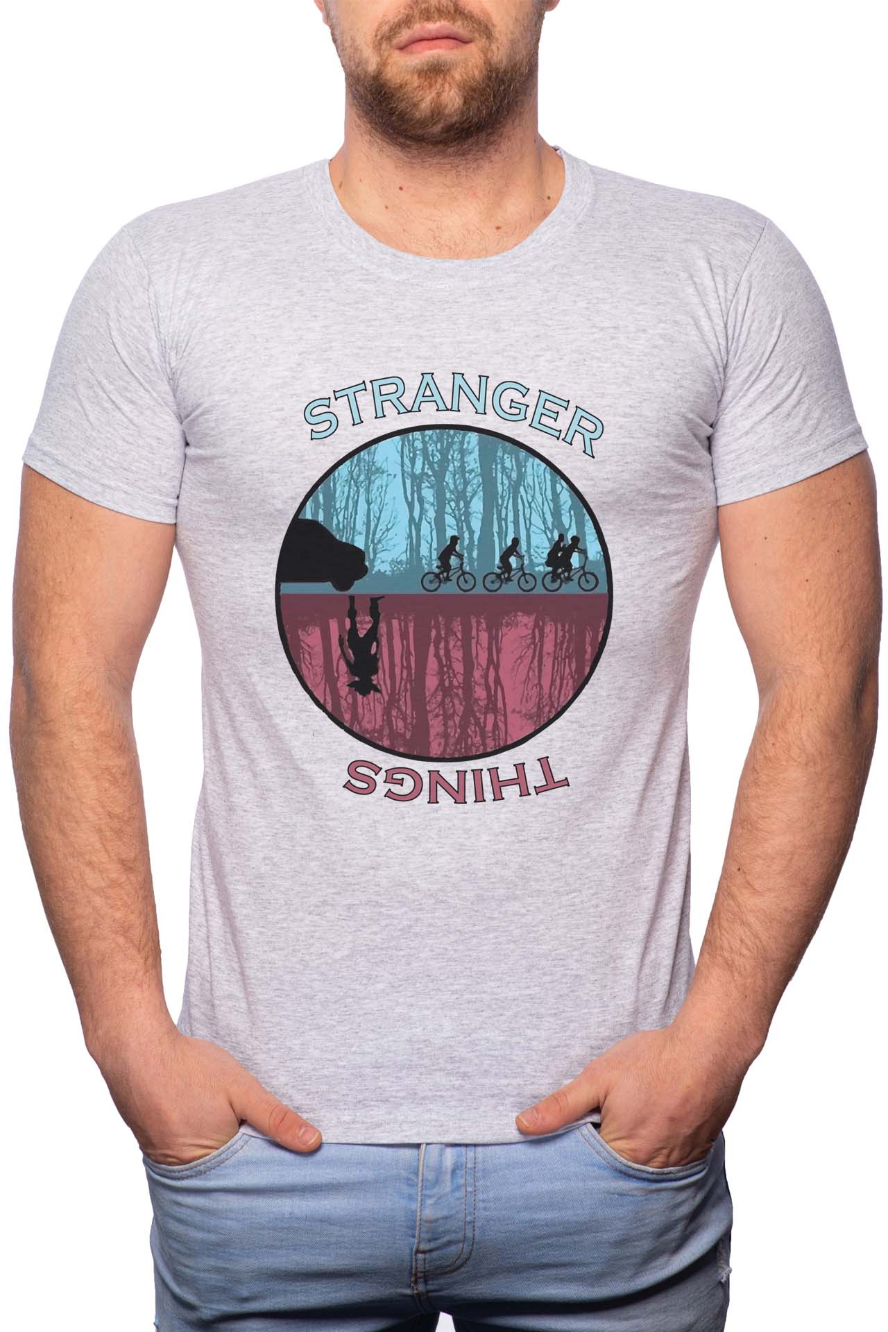 Tricou barbati, Stranger Things - Forest, 100% Bumbac, GR175, Gri
