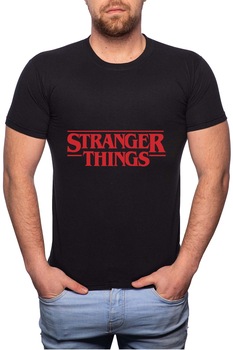 Tricou barbati, Stranger Things, 100% Bumbac, G173, Negru Tricou barbati, Stranger Things, 100% Bumbac, G173, Negru