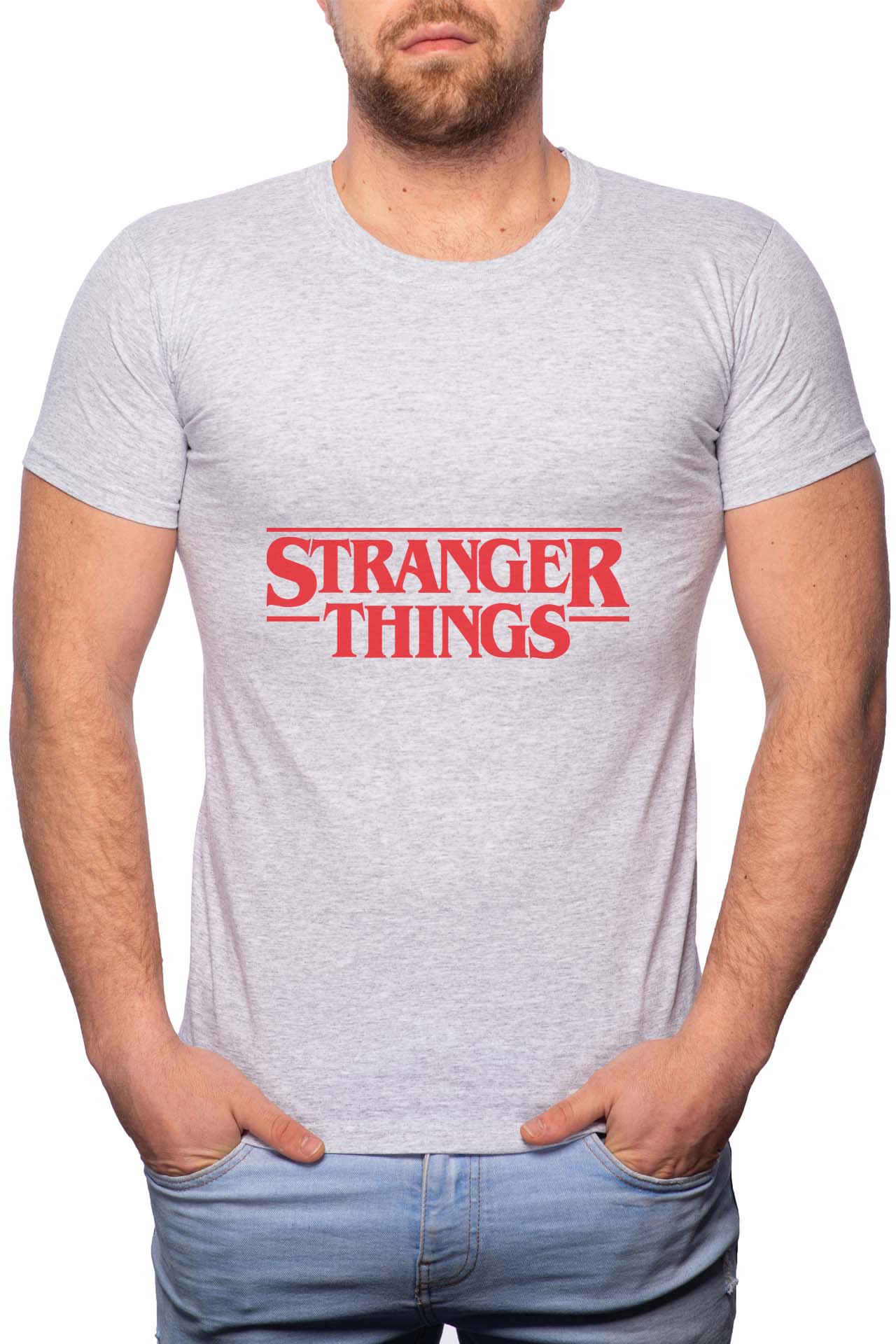 Tricou barbati, Stranger Things, 100% Bumbac, G173, Gri