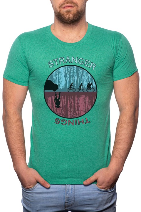 Мъжка тениска, Stranger Things - Forest, 100% памук, G175, зелена, 2XL