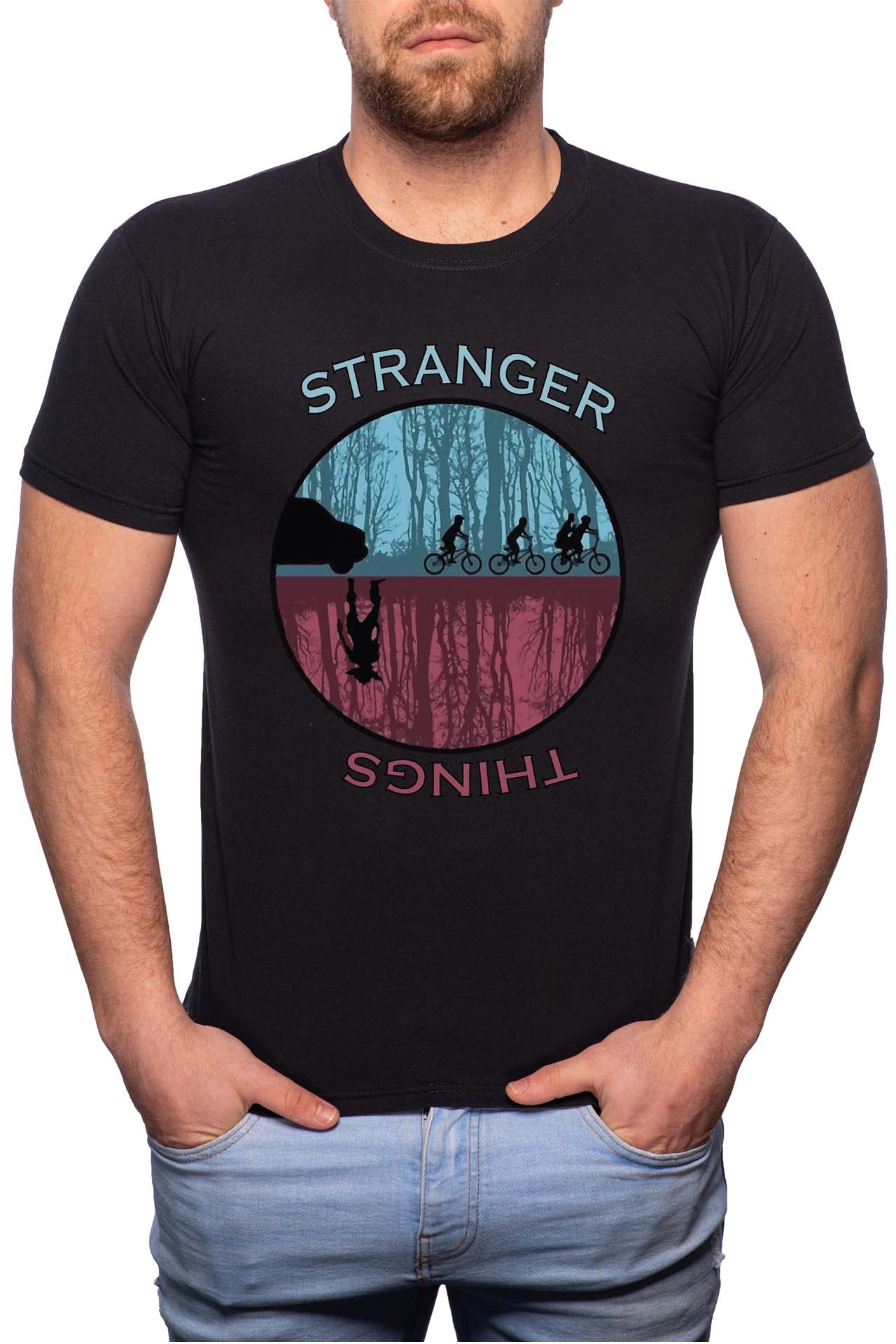 Tricou barbati, Stranger Things - Forest, 100% Bumbac, GR175, Negru
