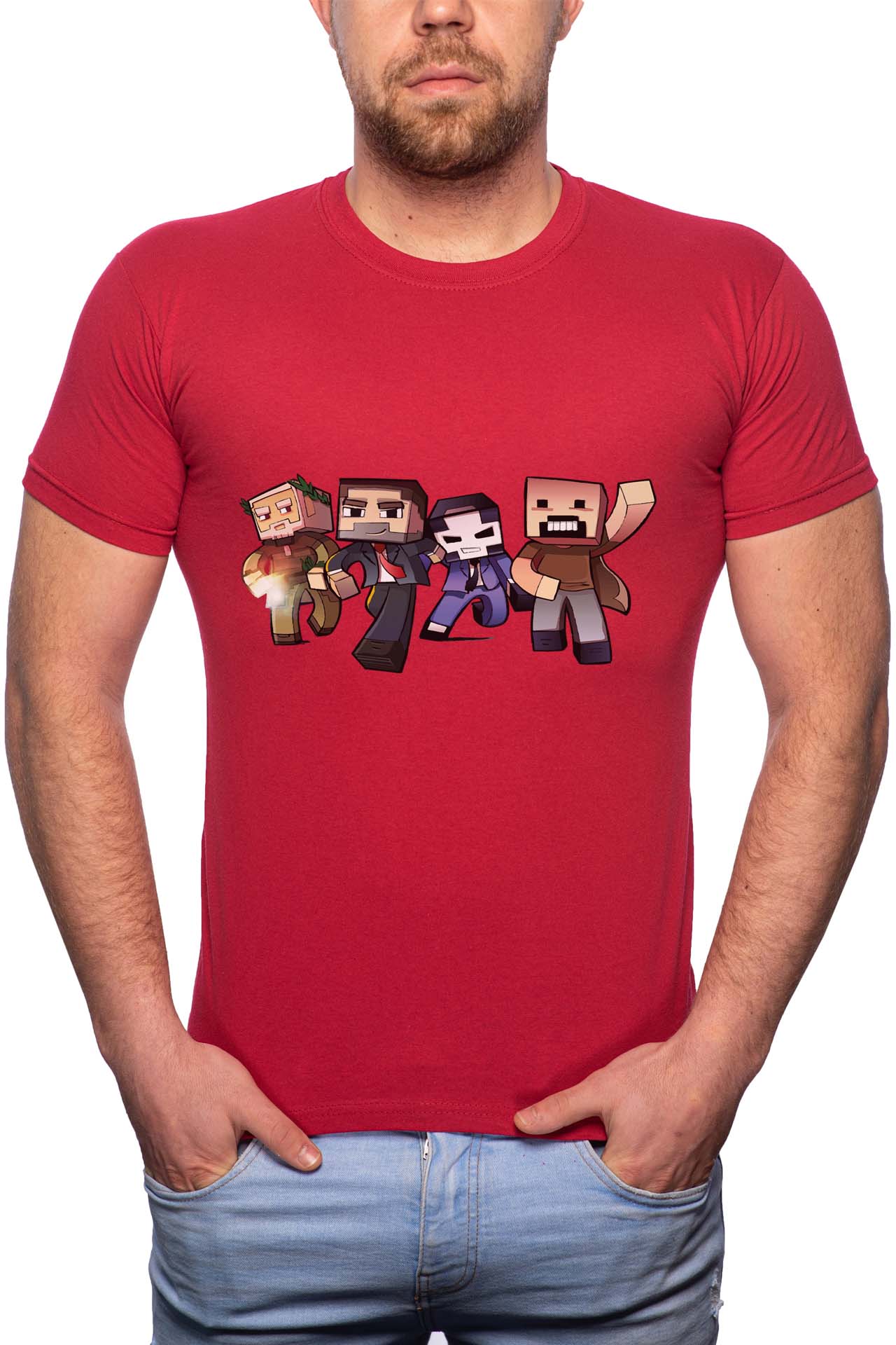 Tricou barbati, MineCraft, 100% Bumbac, GR178, Rosu Bordeaux