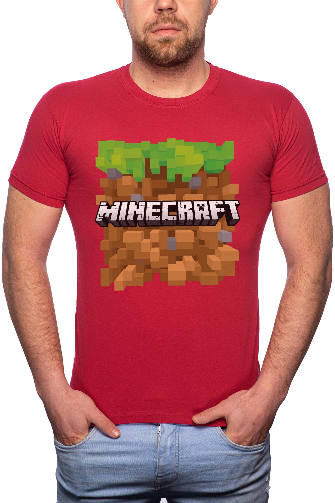 Tricou barbati, Minecraft, 100% Bumbac, G179, Rosu Bordeaux