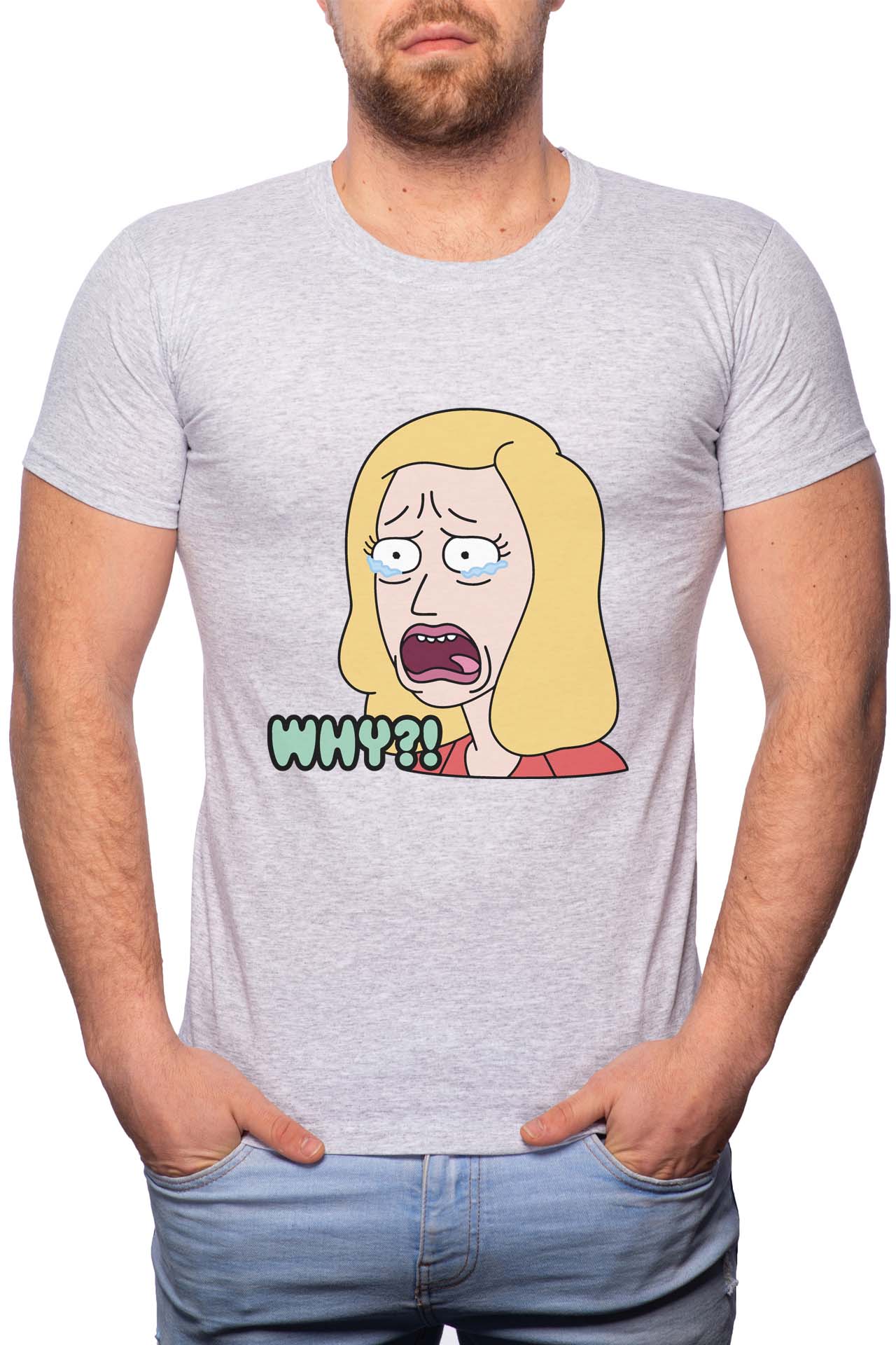 Tricou barbati, Rick And Morty, 100% Bumbac, R182, Gri