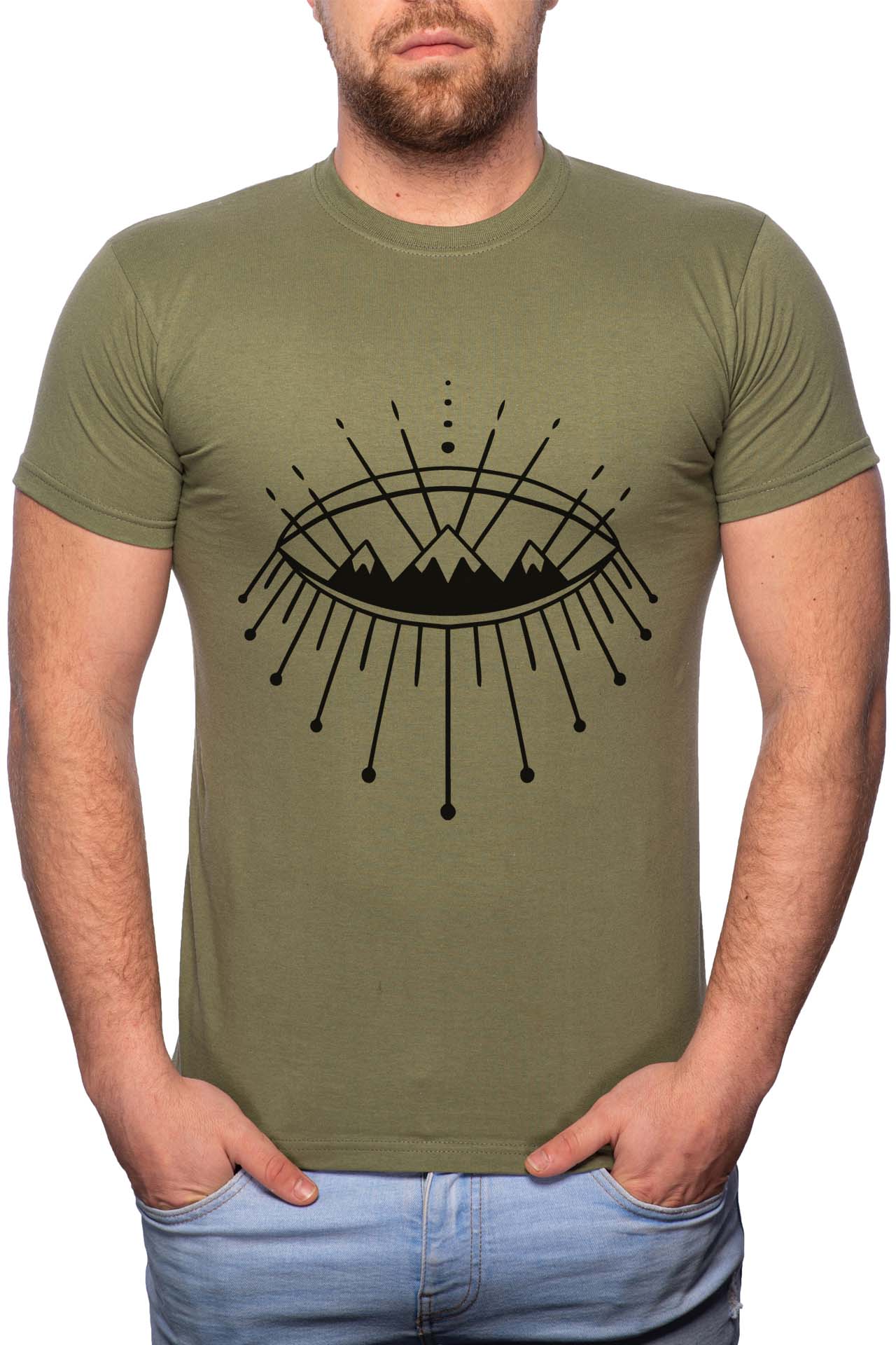Tricou barbati, Mountains In Eye, 100% Bumbac, GR194, Verde militar