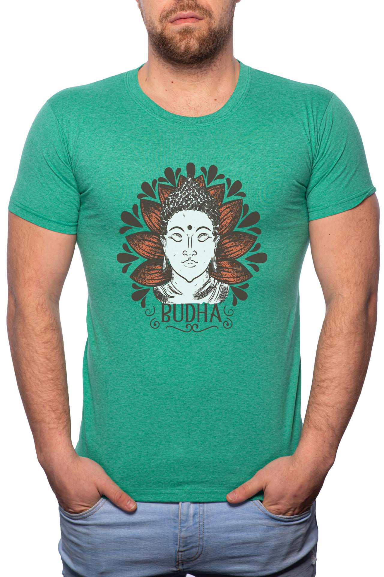 Tricou barbati, Budha, 100% Bumbac, G195, Verde