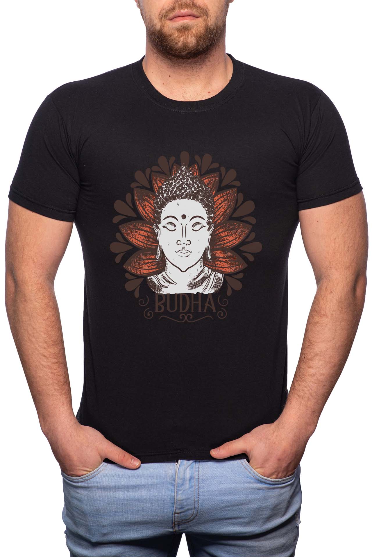 Tricou barbati, Budha, 100% Bumbac, G195, Negru